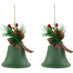 Outlet Christmas Bells with Pinecones and Plaid Bow Ornaments - 7