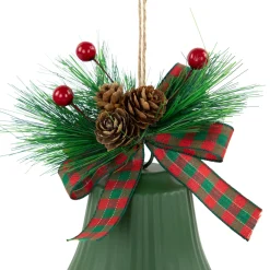 Outlet Christmas Bells with Pinecones and Plaid Bow Ornaments - 7