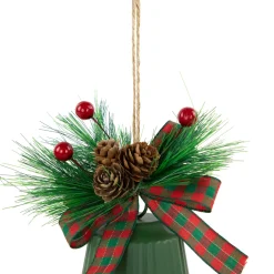 Outlet Christmas Bells with Pinecones and Plaid Bow Ornaments - 7