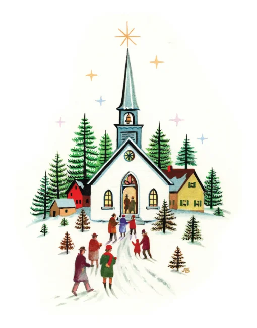 Best Christmas Church Winter Scene Wall Decor Art Print Wall