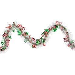 Best Christmas HO HO HO Wrapped Tinsel Garland - 50' x 2.5" - White, Red and Green - Unlit Commercial