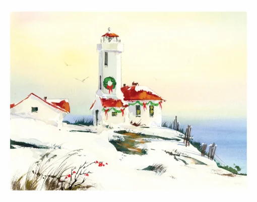 Best Christmas Lighthouse Winter Scene Wall Decor Art Print Wall