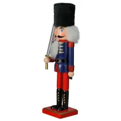 Best Christmas Nutcracker Soldier with Faux Fur Hat and Sword - 14" Red and Blue Nutcrackers