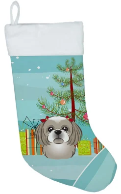 New Christmas Tree and Gray Silver Shih Tzu Christmas Stocking BB1622CS Stockings