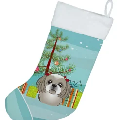 New Christmas Tree and Gray Silver Shih Tzu Christmas Stocking BB1622CS Stockings