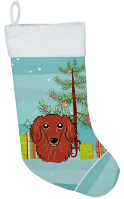 Sale Christmas Tree and Longhair Red Dachshund Christmas Stocking BB1586CS Stockings