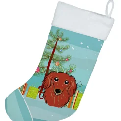 Sale Christmas Tree and Longhair Red Dachshund Christmas Stocking BB1586CS Stockings