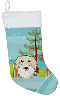 Online Christmas Tree and Longhair Creme Dachshund Christmas Stocking BB1584CS Stockings