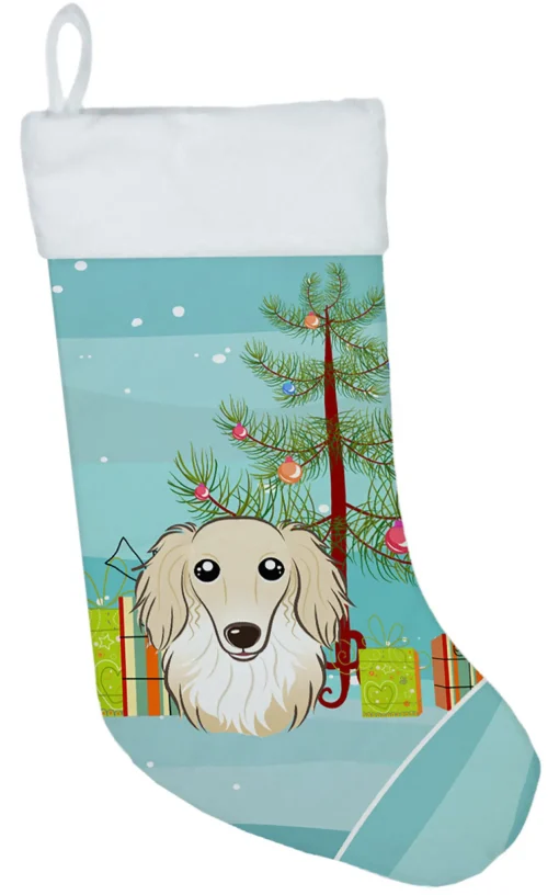 Online Christmas Tree and Longhair Creme Dachshund Christmas Stocking BB1584CS Stockings