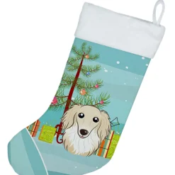 Online Christmas Tree and Longhair Creme Dachshund Christmas Stocking BB1584CS Stockings