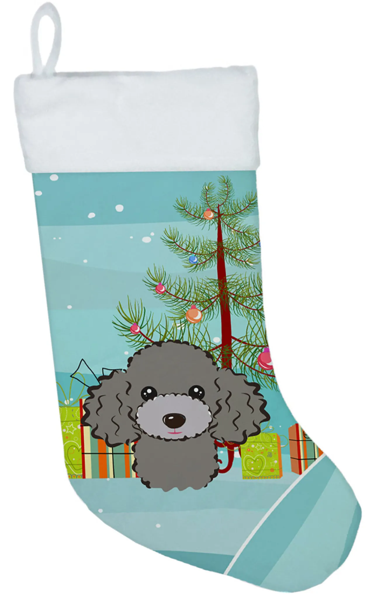Outlet Christmas Tree and Silver Gray Poodle Christmas Stocking BB1631CS Stockings