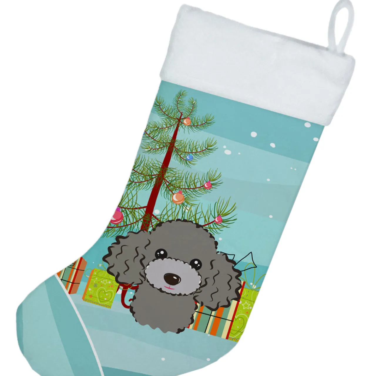 Outlet Christmas Tree and Silver Gray Poodle Christmas Stocking BB1631CS Stockings