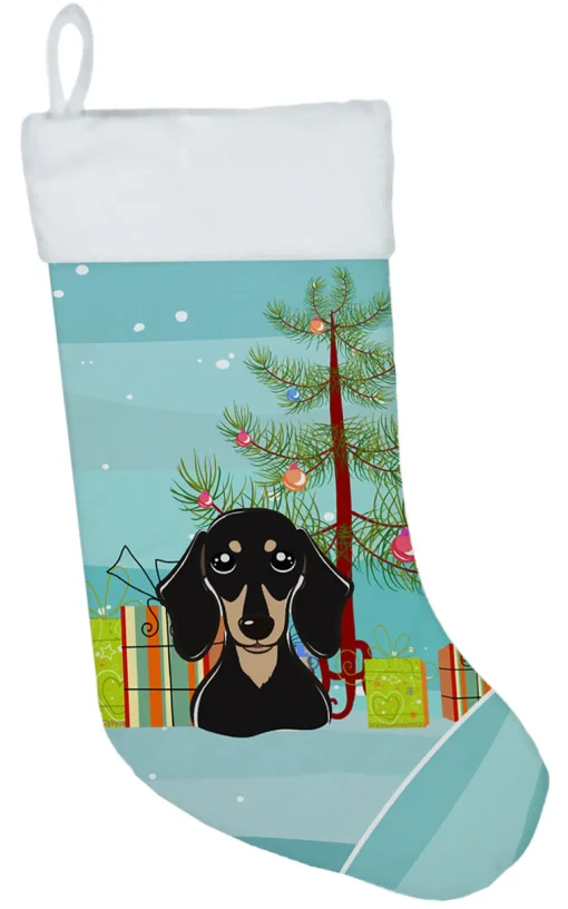Discount Christmas Tree and Smooth Black and Tan Dachshund Christmas Stocking BB1587CS Stockings