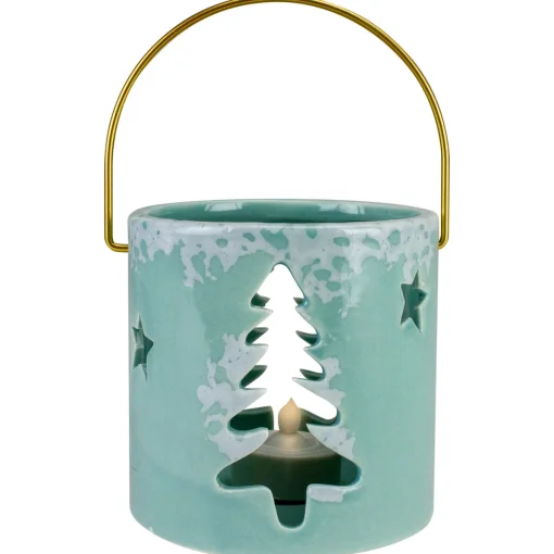 Sale Christmas Tree and Star Cut Out Tea Light Candle Holder - 3.75" - Green Candle Holders