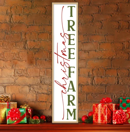 Christmas Tree Farm Tall 10" x 43.5" Framed Christmas Wall Decor Art Print Sign Poster in a Natural Wooden Frame with UV Acrylic and Hangers Wall