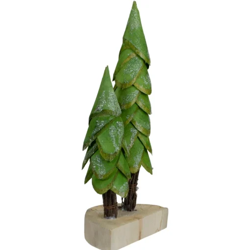 Best Christmas Trees on a Wooden Base Decoration - 9" - Brown and Green Trees