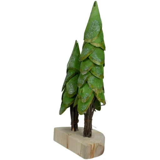Best Christmas Trees on a Wooden Base Decoration - 9" - Brown and Green Trees