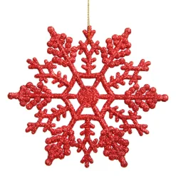 Club Pack of 24 Red Glitter Shatterproof Snowflake Christmas Ornaments 4" Icicles|Snowflakes
