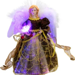 Color Changing Fiber Optic Christmas Angel Tree Topper - 12" - Brown Stars