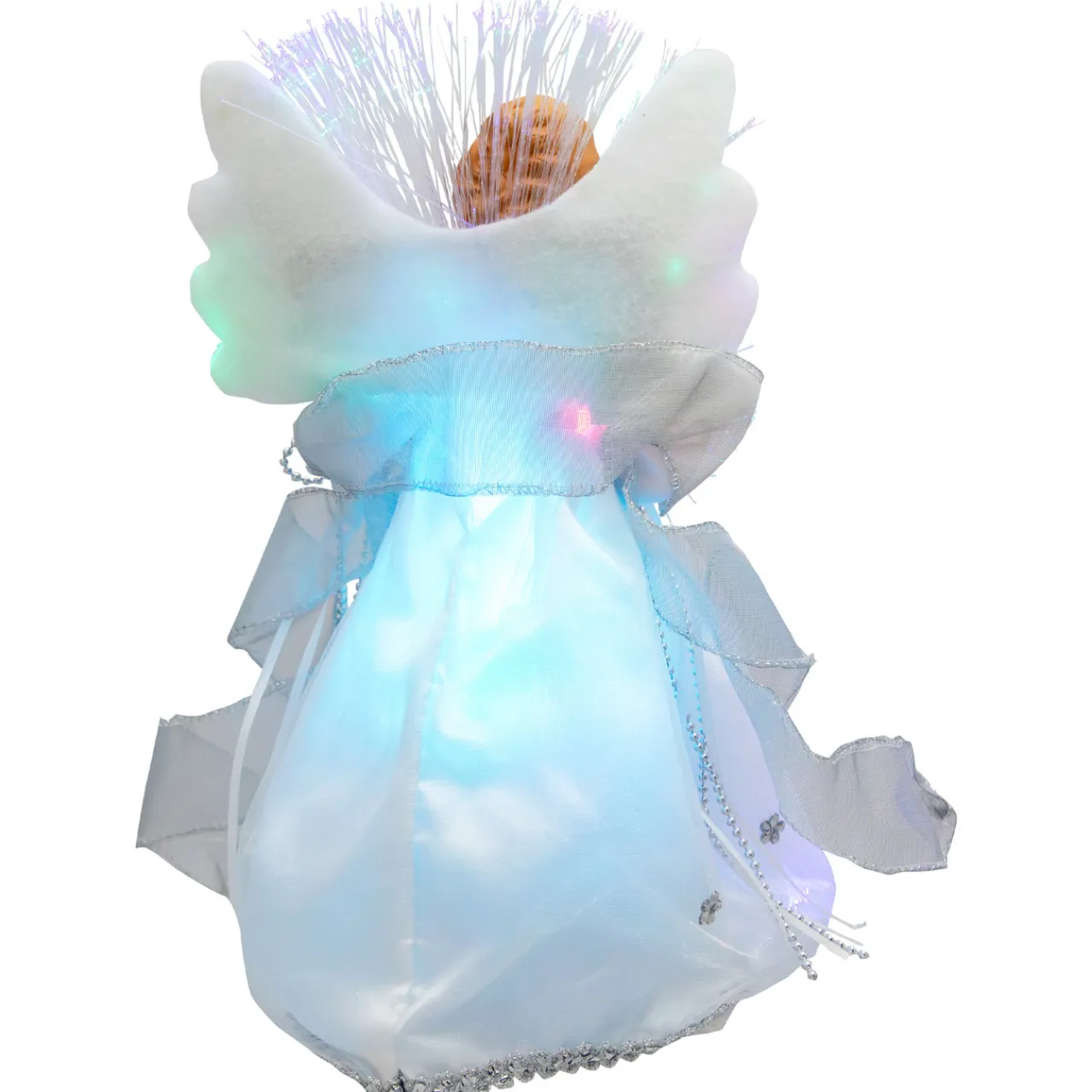 Color-changing Fiber Optic Angel with Rose Christmas Tree Topper - 12" - White Stars