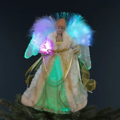 Online Color-Changing Fiber Optic Angel Christmas Tree Topper - 12" - Gold Stars