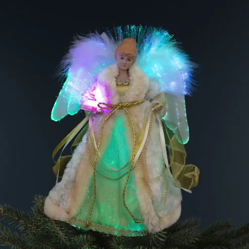 Online Color-Changing Fiber Optic Angel Christmas Tree Topper - 12" - Gold Stars