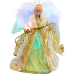 Online Color-Changing Fiber Optic Angel Christmas Tree Topper - 12" - Gold Stars