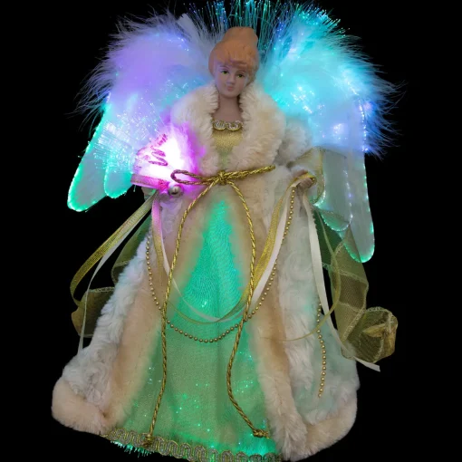 Online Color-Changing Fiber Optic Angel Christmas Tree Topper - 12" - Gold Stars