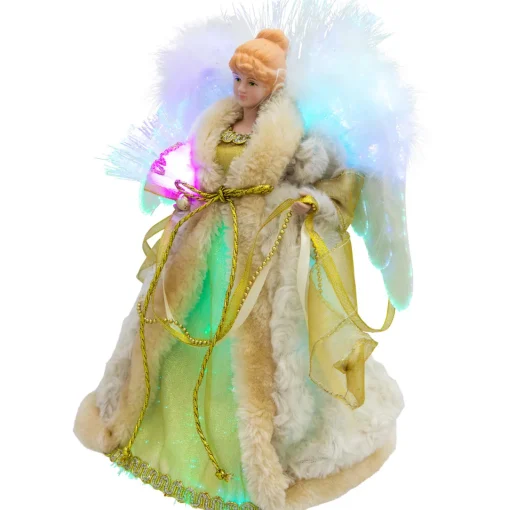 Online Color-Changing Fiber Optic Angel Christmas Tree Topper - 12" - Gold Stars