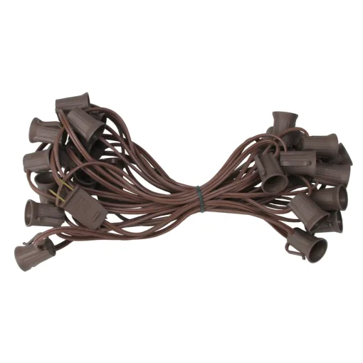 Commercial C9 Christmas Light Socket Set - 25' - Brown - 12" Spacing C7 & C9 Lights