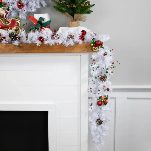 Online Commercial Length White Canadian Pine Artificial Christmas Garland - 100' x 8" - Unlit Colorful