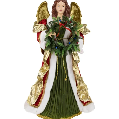 Hot Commercial Size Angel Christmas Tree Topper with Wreath - 3' - Red and Green - Unlit Angels