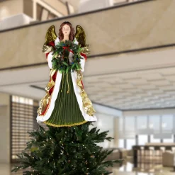 Hot Commercial Size Angel Christmas Tree Topper with Wreath - 3' - Red and Green - Unlit Angels