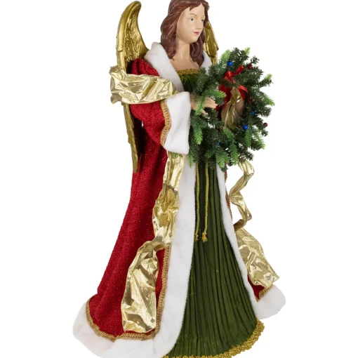 Hot Commercial Size Angel Christmas Tree Topper with Wreath - 3' - Red and Green - Unlit Angels