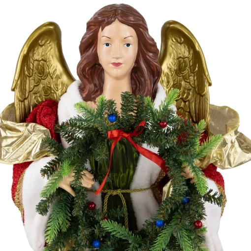 Hot Commercial Size Angel Christmas Tree Topper with Wreath - 3' - Red and Green - Unlit Angels