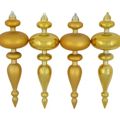 Commercial Size 2-Finish Christmas Finial Shatterproof Ornaments - Gold -12" - 4ct Commercial
