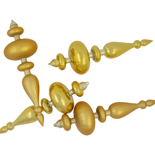 Commercial Size 2-Finish Christmas Finial Shatterproof Ornaments - Gold -12" - 4ct Commercial