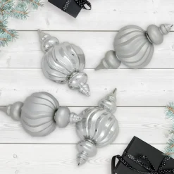 Sale Commercial Size Shatterproof 2-Finish Finial Christmas Ornaments - Silver -10" - 4ct Commercial