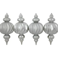Sale Commercial Size Shatterproof 2-Finish Finial Christmas Ornaments - Silver -10" - 4ct Commercial