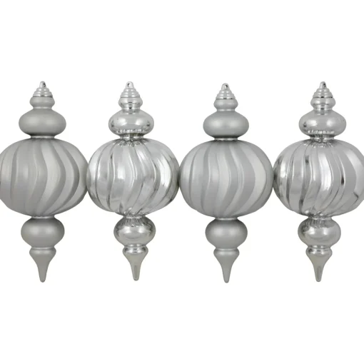 Sale Commercial Size Shatterproof 2-Finish Finial Christmas Ornaments - Silver -10" - 4ct Commercial
