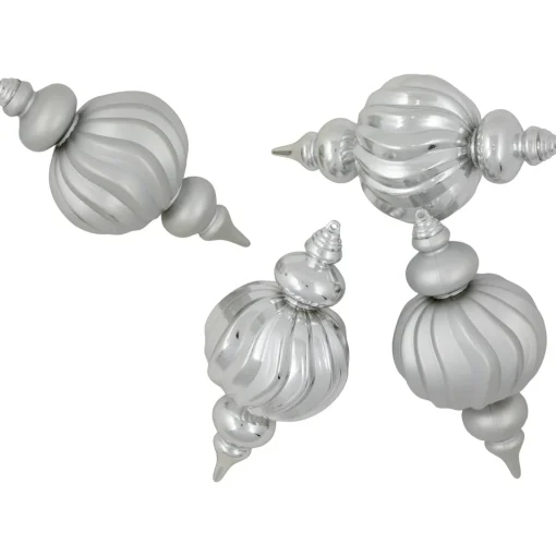 Sale Commercial Size Shatterproof 2-Finish Finial Christmas Ornaments - Silver -10" - 4ct Commercial