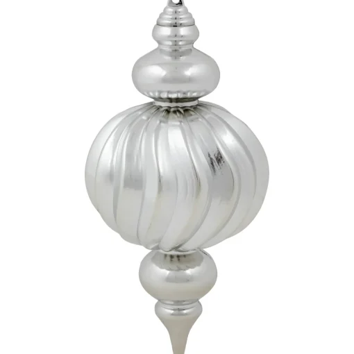 Sale Commercial Size Shatterproof 2-Finish Finial Christmas Ornaments - Silver -10" - 4ct Commercial