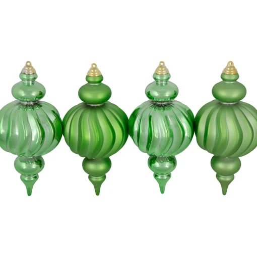 Best Commercial Size Shatterproof 2-Finish Finial Christmas Ornaments - Green -10" - 4ct Commercial