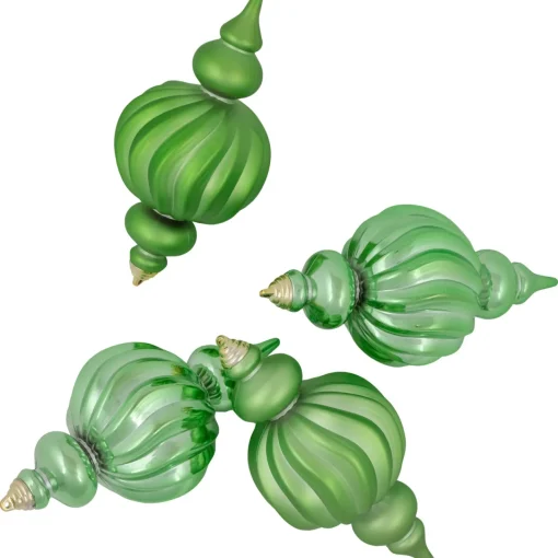 Best Commercial Size Shatterproof 2-Finish Finial Christmas Ornaments - Green -10" - 4ct Commercial