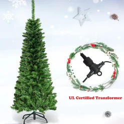 Discount 4.5ft Pre-Lit Hinged Pencil Christmas Tree 150 White Lights Pre-Lit