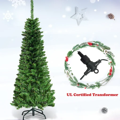 Discount 4.5ft Pre-Lit Hinged Pencil Christmas Tree 150 White Lights Pre-Lit