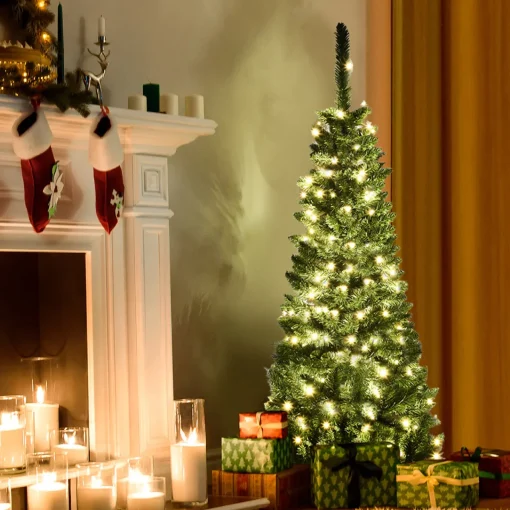Discount 4.5ft Pre-Lit Hinged Pencil Christmas Tree 150 White Lights Pre-Lit