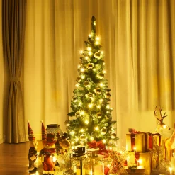 Discount 4.5ft Pre-Lit Hinged Pencil Christmas Tree 150 White Lights Pre-Lit