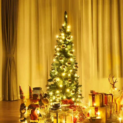 Discount 4.5ft Pre-Lit Hinged Pencil Christmas Tree 150 White Lights Pre-Lit