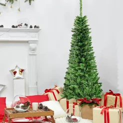 Discount 4.5ft Pre-Lit Hinged Pencil Christmas Tree 150 White Lights Pre-Lit